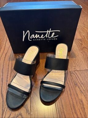 Nanette Lepore Black and Clear Slide Mules